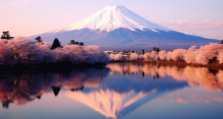 Monte Fuji reflejada en el lago Kawaguchi