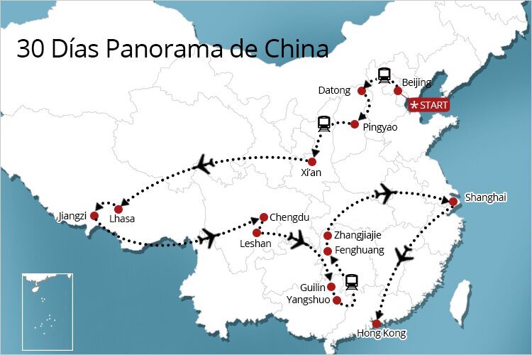Mapa de la Ruta de 30 Días por China